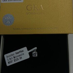 1ct Asscher Cut Moissanite Pendant 6mm Sterling Silver - GRA Certified